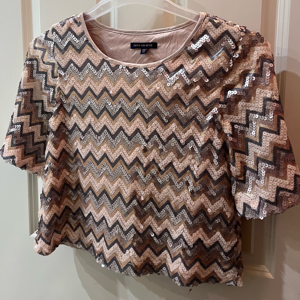 Skies Are Blue Chevron Sequin Crop Top Size XS